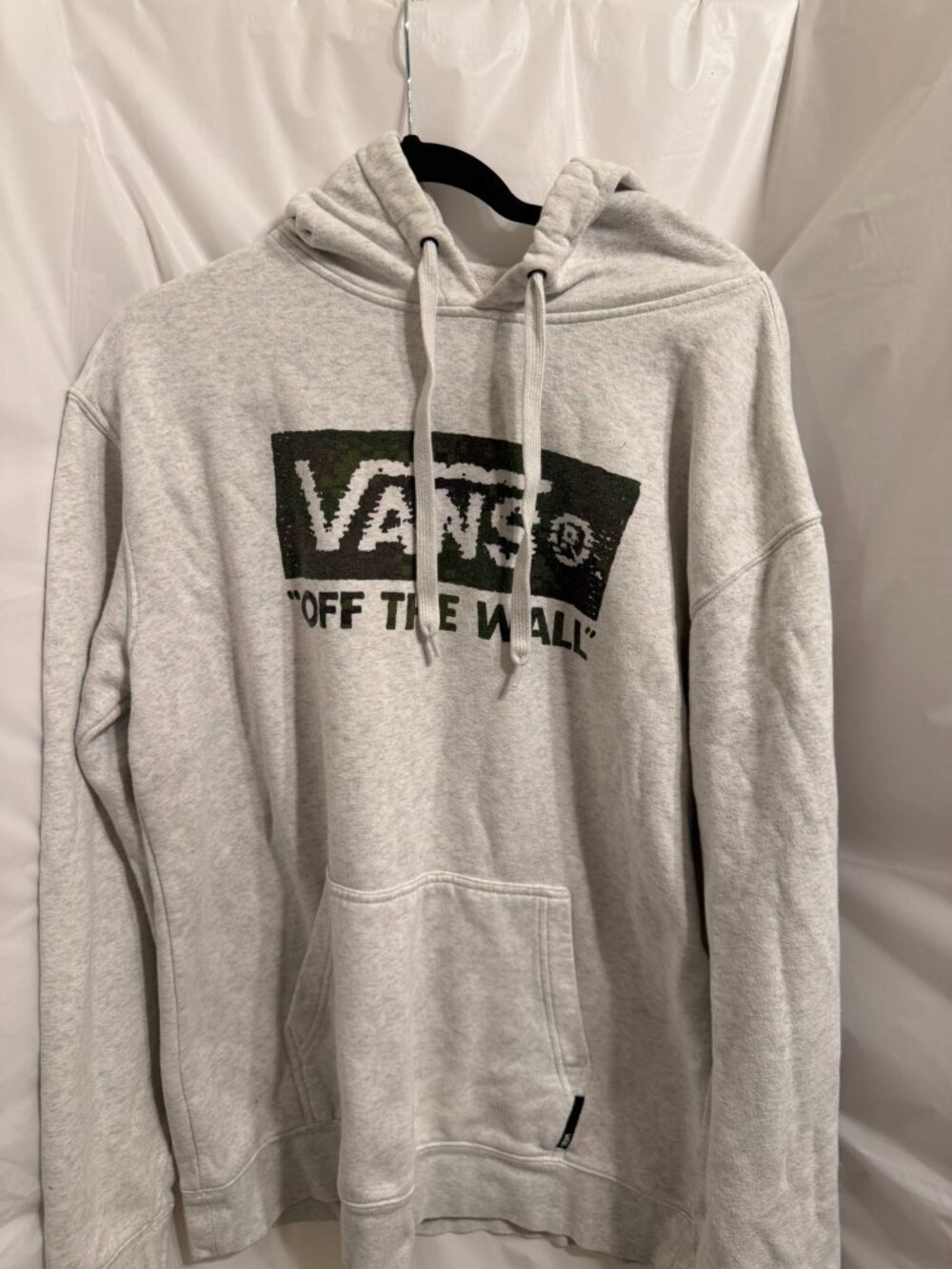 Vans Off The Wall Grey Heather Pullover Hoodie Camo Logo Graphic Mens Large L